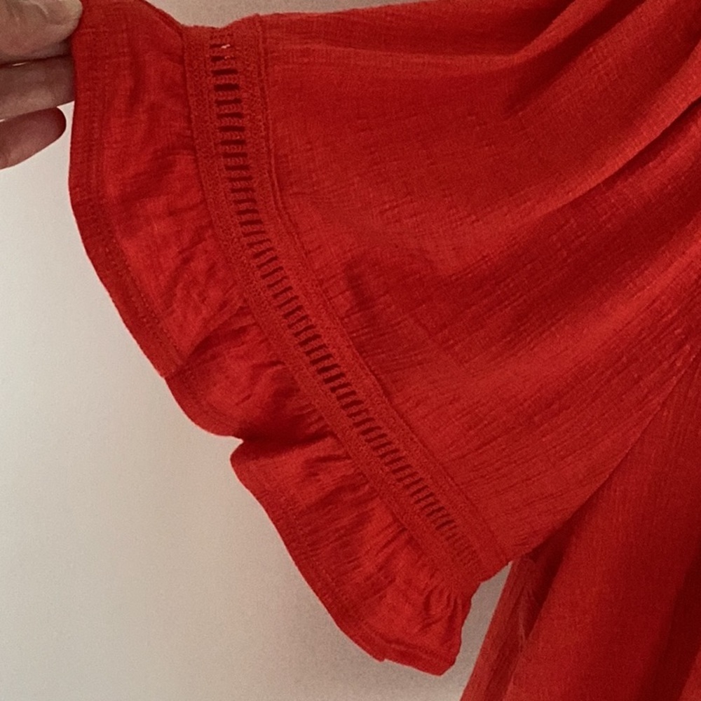 Women's Red Ruffle Sleeve Top - Picture 12 of 14